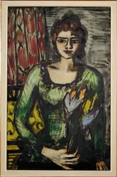 Portret van Quappi (Beckmanns tweede vrouw Mathilde) met groene trui