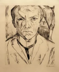 Zelfportret van Voor, met Huisgevel op de Achtergrond