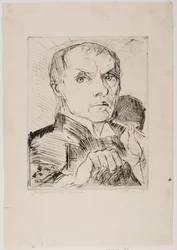 Zelfportret met stift, blad 19 uit "Gezichten"