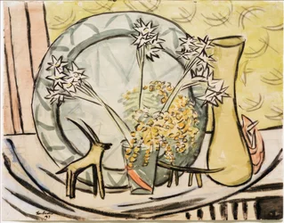 Stilleven met steenbok en narcissen