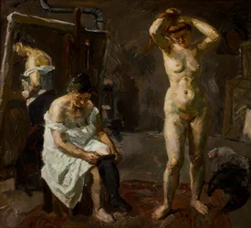 Drie vrouwen in de studio