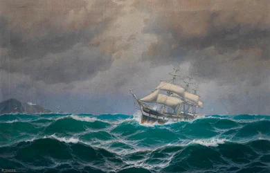 Driemaster op volle zee