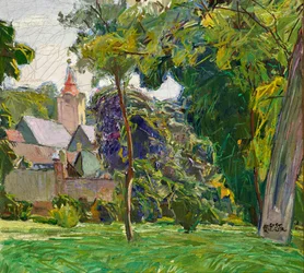 August Rieger parklandschap met kerk