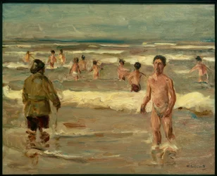 Badende jongens in de zee