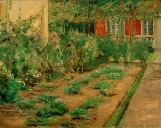 Bloemenstruiken bij het tuinhuisje naar het noordoosten