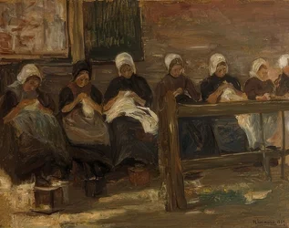 Naaiende meisjes in Huyzen - Studie met zeven figuren. 1889