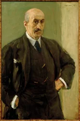 Zelfportret in pak, staand