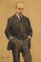 Zelfportret, staand ten driekwart afgebeeld, beide handen in de broekzakken