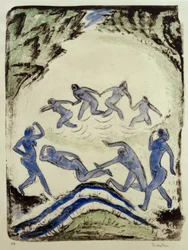 "De dans (dansende en badende mensen bij de bosvijver)"