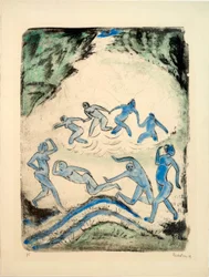 De dans (dansers en baders bij de bosvijver)