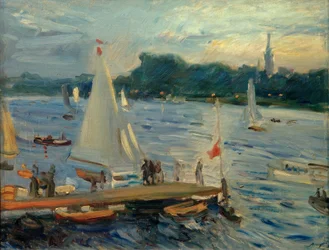 Zeilboten op de Alster in de avond