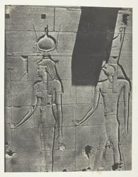 Kalabscheh, Sculptures De La Façade Postérieure Du Temple; Nubie, plaat 92 uit het album "Egypte, Nubie, Palestine et Syrie" (1852)