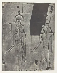 Kalabscheh, Sculptures De La Façade Postérieure Du Temple; Nubie, plaat 92 uit het album "Egypte, Nubie, Palestine et Syrie" (1852)