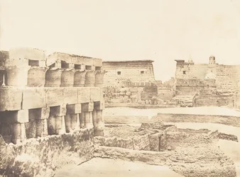 Paleis en dorp van Luxor, gezien vanuit het zuiden, Thebe, 1849-50