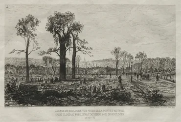 Artistieke Herinneringen aan het Beleg van Parijs: Avenue de Boulogne, Uitzicht vanaf de poort van Auteuil, St. Cloud op de achtergrond, Verwoesting van het Bois de Boulogne
