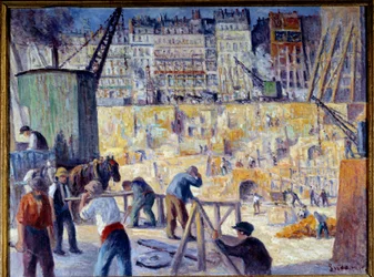 Een bouwplaats in Parijs in 1912