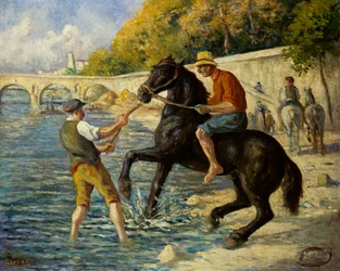 Paarden baden in de Seine, 1910