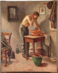 Man die zich wast (olieverf op doek)