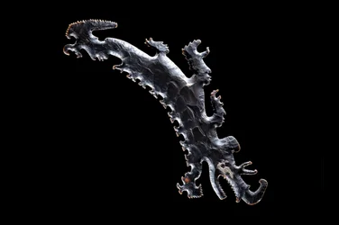 Excentrieke vuursteen die een krokodillen kano met passagiers voorstelt, c.A.D. 600?-900