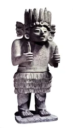 Precolumbiaanse beschaving: Mayabeeld dat de god van de dienstmeisjes voorstelt. Parijs, Musée de l