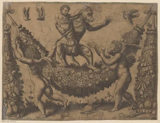Putti een aap bespottend