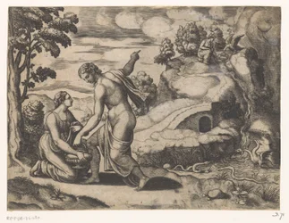 Venus stuurt Psyche naar een bron bewaakt door draken