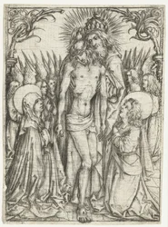 Aanbidding van de Heilige Drie-eenheid door Maria, Johannes de Evangelist en engelen