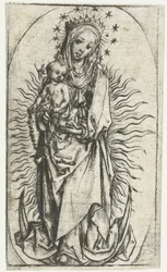 Madonna met sterrenkroon en rozenkrans op de maansikkel