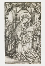 Tronende Madonna door engelen aanbeden