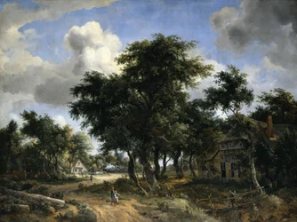 Dorpsweg onder bomen