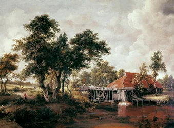 Watermolen met groot rood dak
