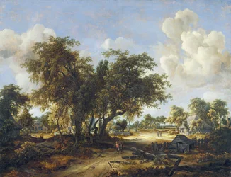 Boslandschap met huisjes, 1665