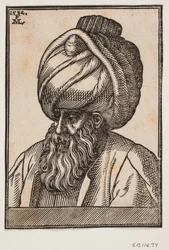 Buste van een man met volle baard en tulband, 3/4 profiel naar links