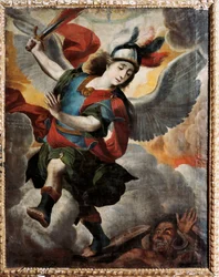 De Aartsengel Michaël, schilderij door Melchor Perez de Holguin (1665-1724)