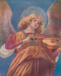 Muzikale Engel met Viool fresco, 15e eeuw