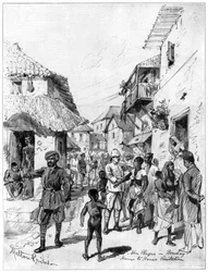 Huis-aan-huis bezoek tijdens de pest in Bombay, India, 1898