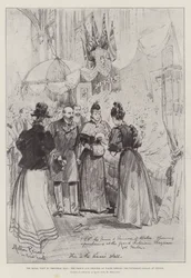 Het koninklijk bezoek aan Trentham Hall, de prins en prinses van Wales openen de Victoriaanse Bazaar in Fenton