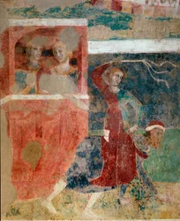 De ups en downs van de initiaties van een jonge man in de mysteries van de liefde, detail, begin 14e eeuw (fresco)