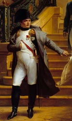 Keizer Napoleon I (1769-1821) bezoekt het Palais-Royal, zetel van het Tribunaat, en weigert de plannen van architecten Beaumont en Fontaine op 5/08/1807 (detail)