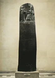 Codex van Hammurabi: de god Shamash dicteert zijn wetten aan Hammurabi, koning van Babylon, gevonden in Susa, Iran, ca. 1750 v.Chr.
