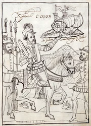 Christopher Columbus, illustratie uit Historia de Tlaxcala door Diego Munoz Camargo