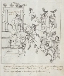 Ms Hunter 242 f.256r Evangelische Slag, uit Historia de Tlaxcala door Diego Munoz Camargo