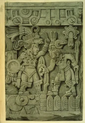 De steen van Tizoc (kleurenlitho)