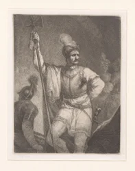 Soldaat met hellebaard en helm
