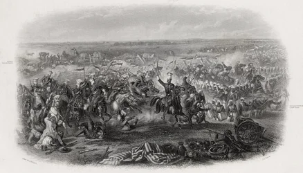 Slag bij Aliwal, India, 28 januari 1846, gegraveerd door J.J. Crew