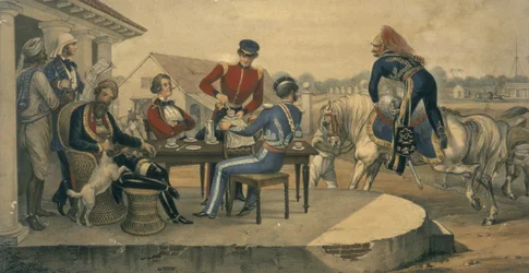 Een koffiepauze op een militaire post in India, ca. 1850