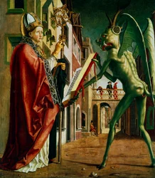 De duivel overhandigt Sint-Augustinus het boek der ondeugden, ca. 1455-1498