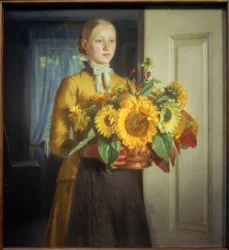 Meisje met zonnebloemen