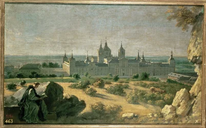 Gezicht op het klooster van El Escorial (schilderij op doek)