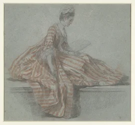 Zittende dame op een balustrade